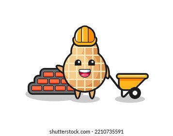 Cartoon character of peanut as a builder , cute design