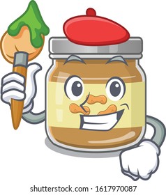 Cartoon character of peanut butter Artist with a brush