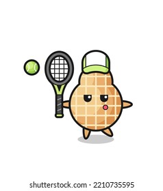 Cartoon character of peanut as a tennis player , cute design