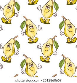 cartoon character pear seamless pattern. hand drawn fruits background