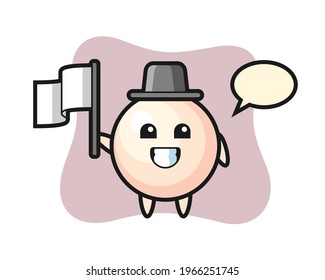 Cartoon character of pearl holding a flag, cute style design for t shirt, sticker, logo element