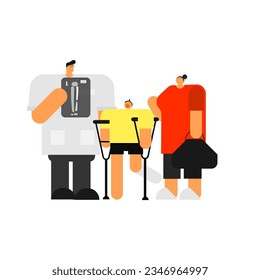 Cartoon character Of pediatric care illustration, accident and fracture injuries.