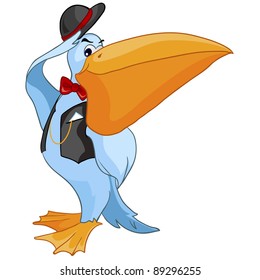 Cartoon Character Pelican Isolated on White Background. Vector.