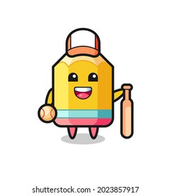 Cartoon character of pencil as a baseball player , cute style design for t shirt, sticker, logo element