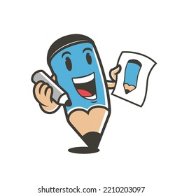 cartoon character of a pencil carrying a pencil with his own drawing vector illustration