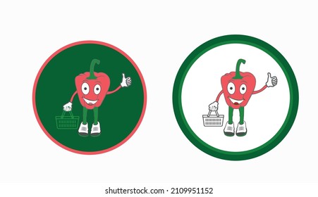 cartoon character pepper. funny sticker pepper in the supermarket.