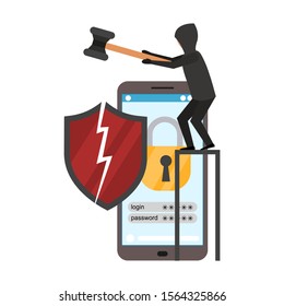 Cartoon Character Person Internet Hacker Concept Technology and Computer Security Account Element Flat Design Style. Vector illustration