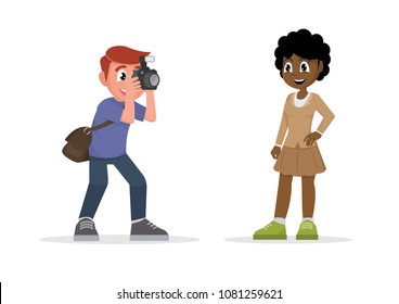 Cartoon character, Photographer man with african girl.,vector eps10