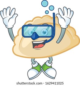 cartoon character of pierogi wearing Diving glasses