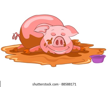 Cartoon Character Pig Isolated on White Background. Vector.