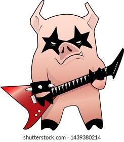 Cartoon character Piggy rock star. Humor.