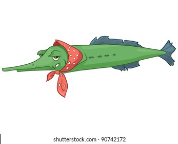 Cartoon Character Pike Isolated on White Background. Vector.