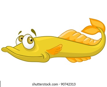 Cartoon Character Pike Isolated on White Background. Vector.