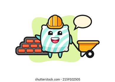 Cartoon character of pillow as a builder , cute style design for t shirt, sticker, logo element