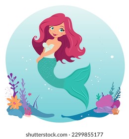 
Cartoon character – pink hair mermaid    Vector illustration