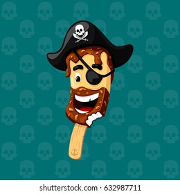 Cartoon character pirate ice cream. Isolated vector illustration.