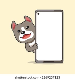 Cartoon character pitbull dog and smartphone for design.