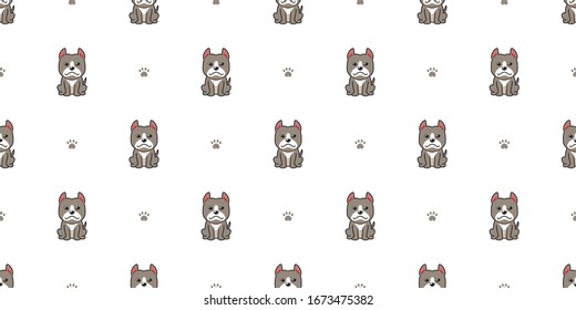 Cartoon character pitbull terrier dog seamless pattern background for design.