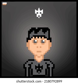 cartoon character in pixel vector art using a color filled background