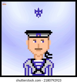 cartoon character in pixel vector art using a color filled background