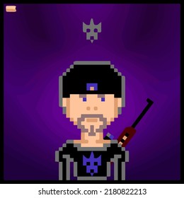 cartoon character in pixel vector art using a color filled background