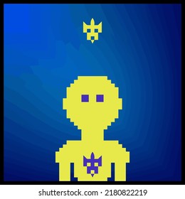 cartoon character in pixel vector art using a color filled background