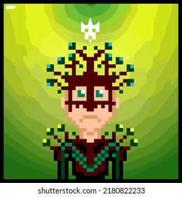 cartoon character in pixel vector art using a color filled background