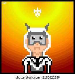 cartoon character in pixel vector art using a color filled background
