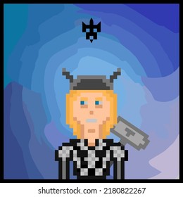 cartoon character in pixel vector art using a color filled background