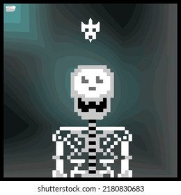 Zeichentrickfigur in Pixel-Vektorgrafik auf buntem Hintergrund