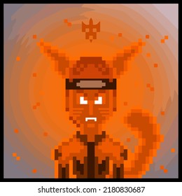 cartoon character in pixel vector art using a color filled background