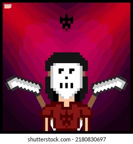 cartoon character in pixel vector art using a color filled background