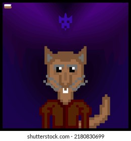 cartoon character in pixel vector art using a color filled background