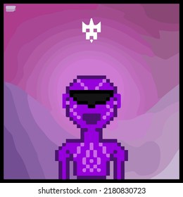 cartoon character in pixel vector art using a color filled background