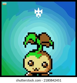 cartoon character in pixel vector art using a color filled background