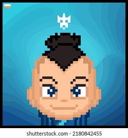 cartoon character in pixel vector art using a color filled background