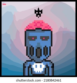 cartoon character in pixel vector art using a color filled background
