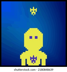 cartoon character in pixel vector art using a color filled background