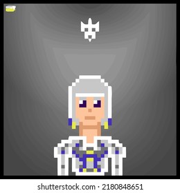 cartoon character in pixel vector art using a color filled background