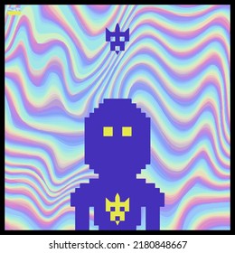 cartoon character in pixel vector art using a color filled background
