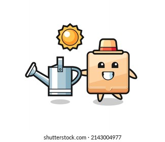 Cartoon character of pizza box holding watering can , cute design