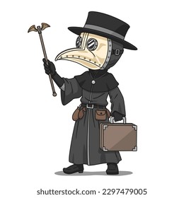 Cartoon character of plague doctor.