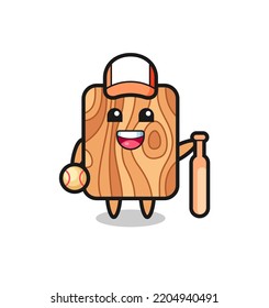Cartoon character of plank wood as a baseball player , cute design