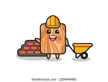 Cartoon character of plank wood as a builder , cute design