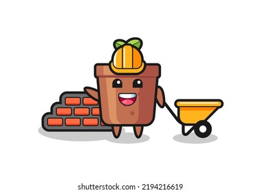 Cartoon character of plant pot as a builder , cute style design for t shirt, sticker, logo element