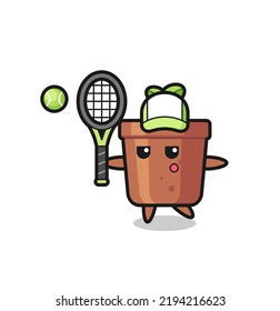 Cartoon character of plant pot as a tennis player , cute style design for t shirt, sticker, logo element