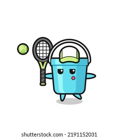 Cartoon character of plastic bucket as a tennis player , cute style design for t shirt, sticker, logo element