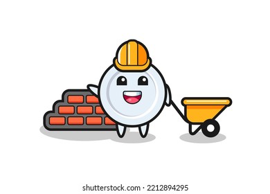 Cartoon character of plate as a builder , cute design