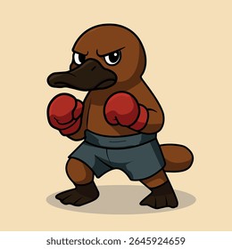 personagem de desenho animado ornitorrinco boxer, com luvas vermelhas e shorts azuis