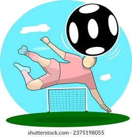 Cartoon character of a player football with overhead kick ball